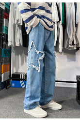 Hip Hop Jeanshose mit lockeren Sternenstickereien